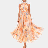 Louna | Robe à Col Halter et Imprimé Aquarelle