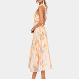 Louna | Robe à Col Halter et Imprimé Aquarelle