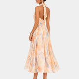 Louna | Robe à Col Halter et Imprimé Aquarelle