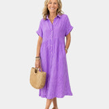 Odelette | Robe chemise midi rayée à boutons