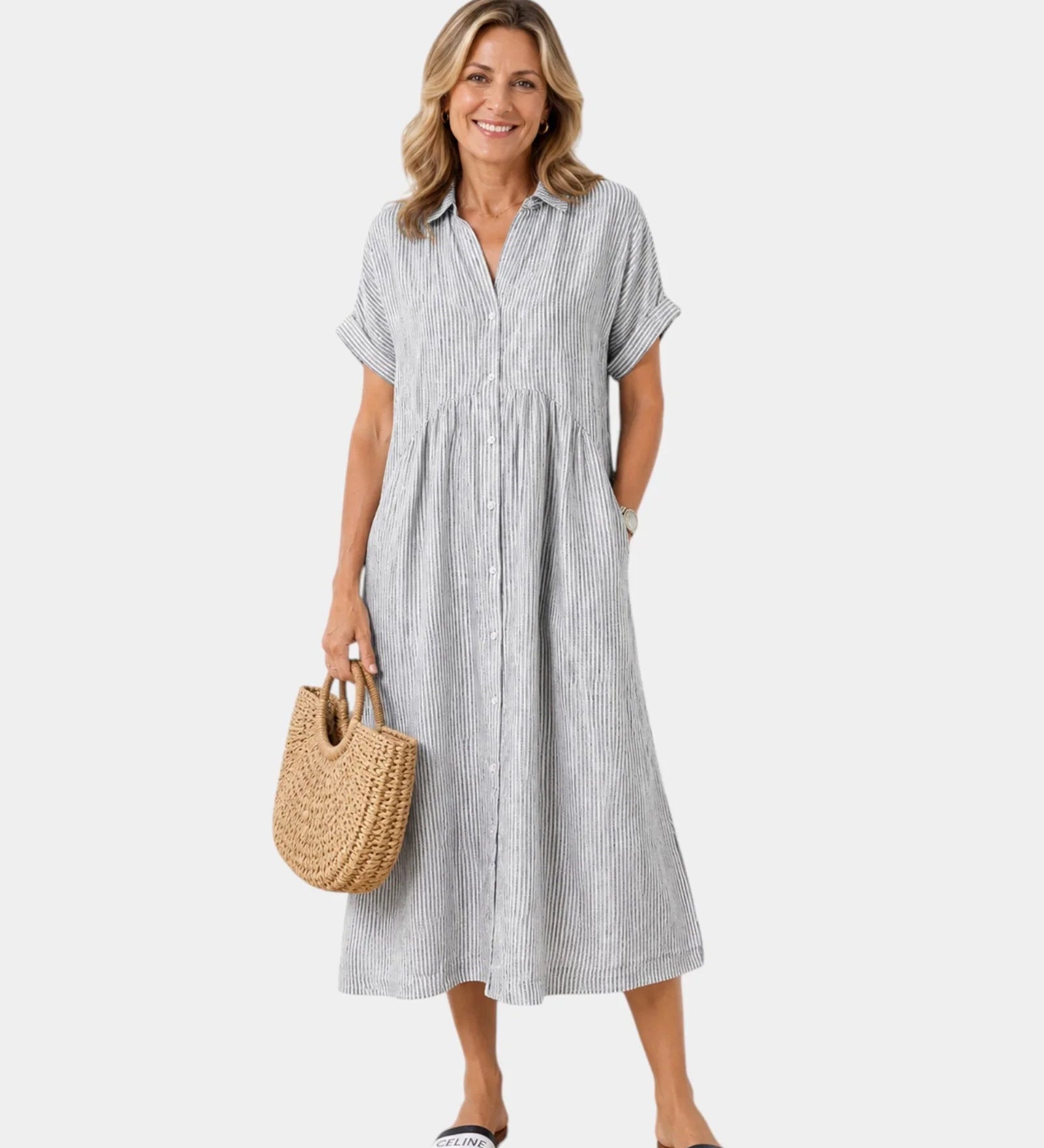 Odelette | Robe chemise midi rayée à boutons