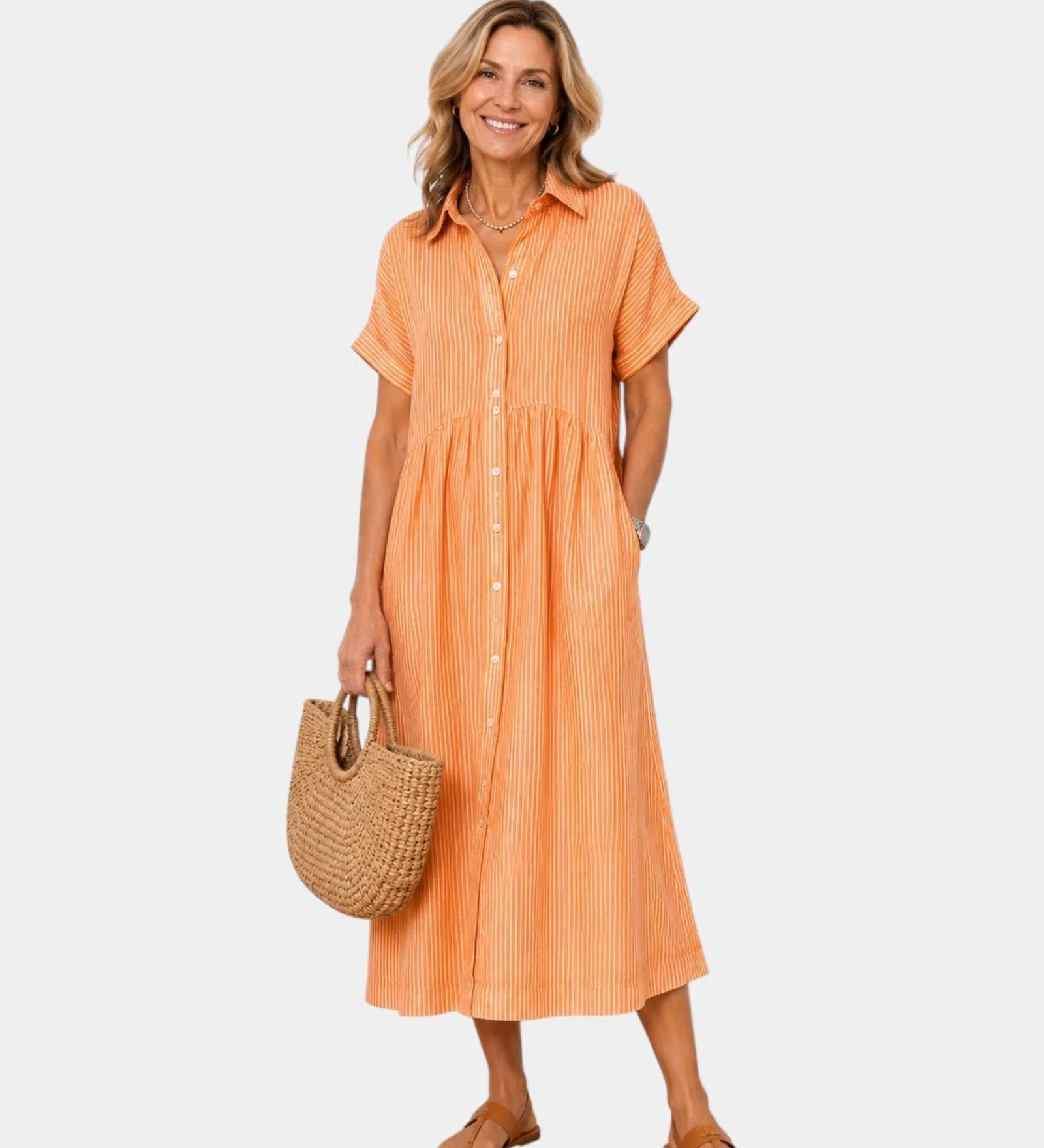 Odelette | Robe chemise midi rayée à boutons