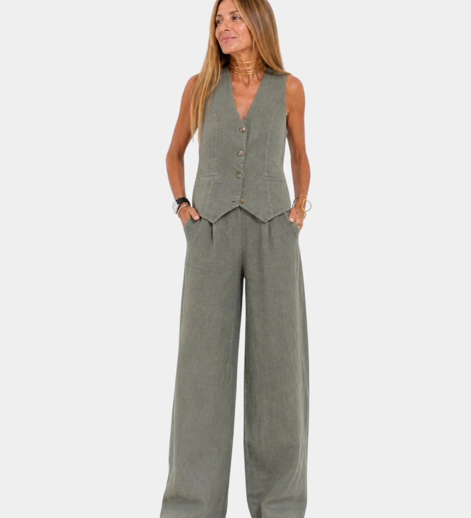 Assia | Ensemble gilet sans manches et pantalon