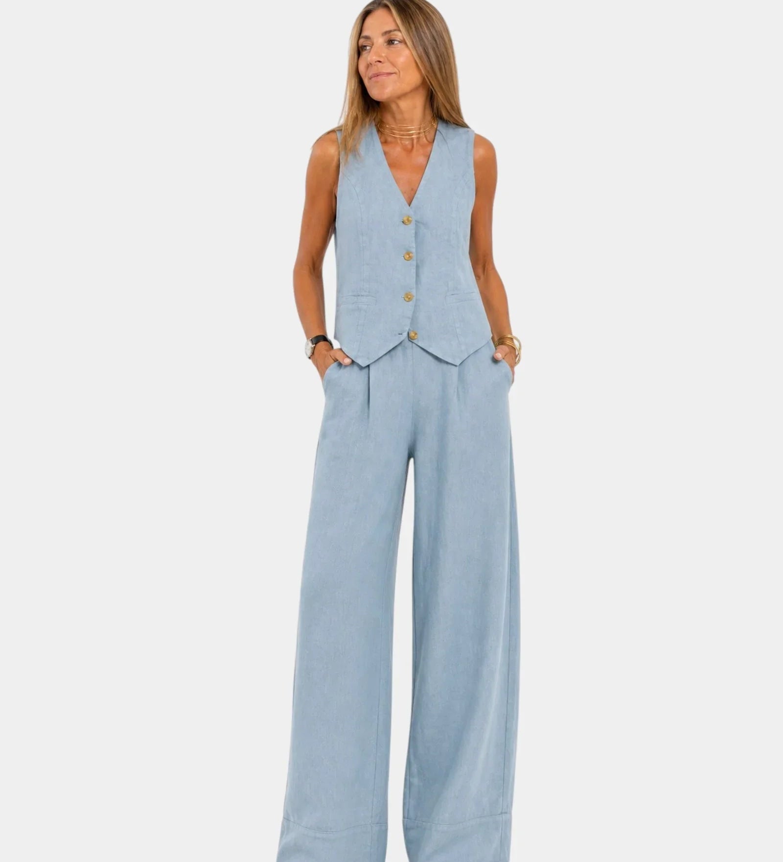 Assia | Ensemble gilet sans manches et pantalon