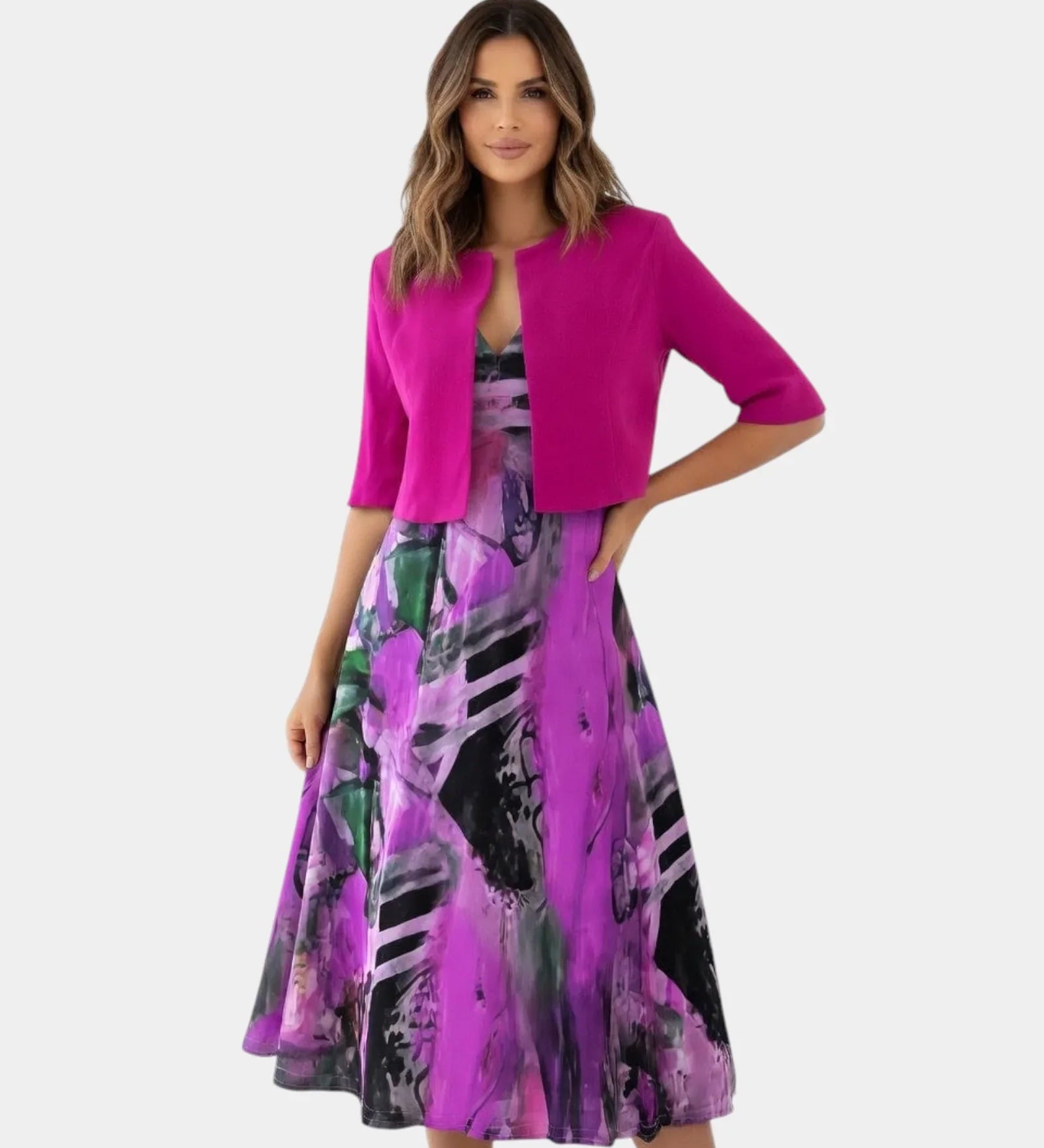 Stacy | Robe midi fluide imprimée avec veste assortie