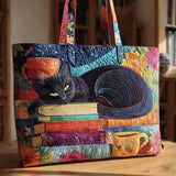 Sac Artisanal “Chat Noir avec Livres et Tasses”